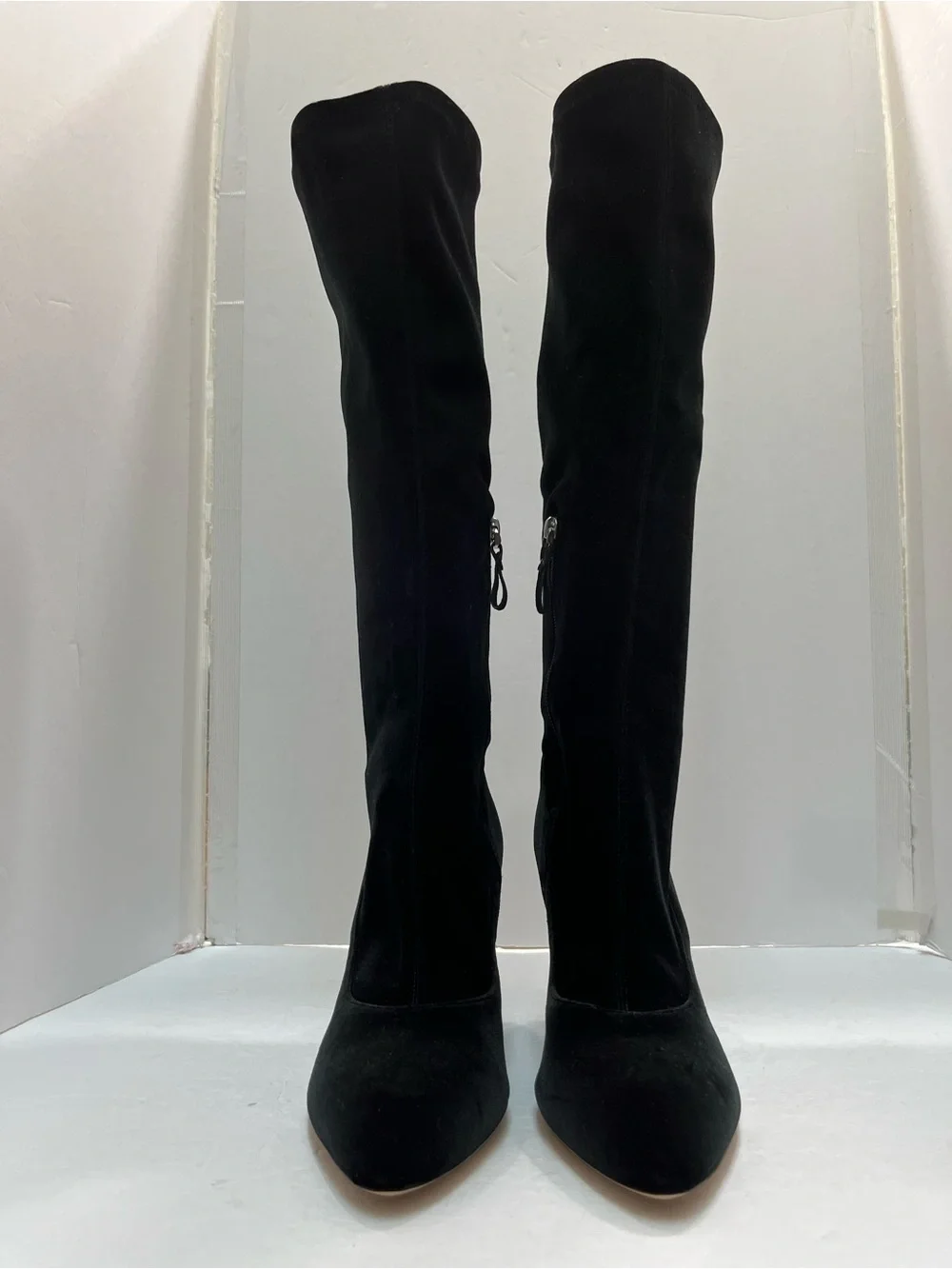 DEIMILLE Italy Black Velvet Knee High Boots Block Heel EU 40 US  9.5  NWOB